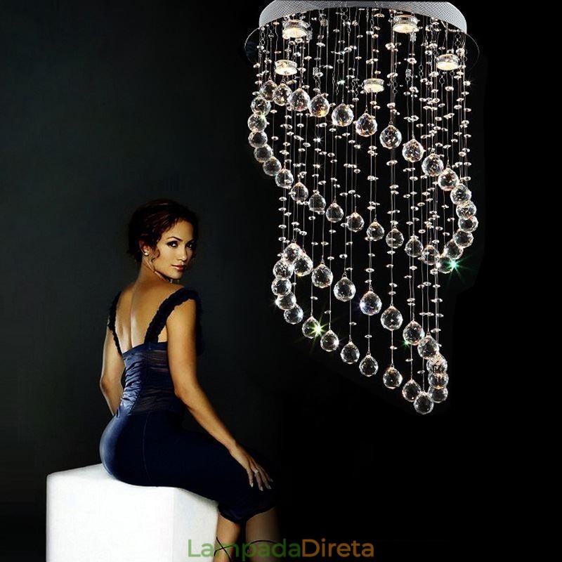 Lustre de cristal moderno redondo com luz de teto em forma de gota de chuva