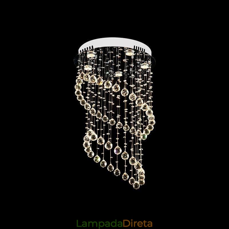 Lustre de cristal moderno redondo com luz de teto em forma de gota de chuva