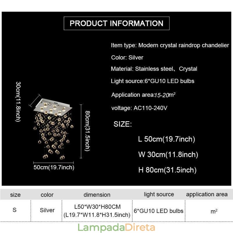Lustre de cristal moderno com luz de teto embutida