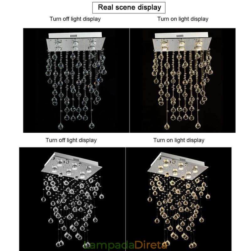Lustre de cristal moderno com luz de teto embutida