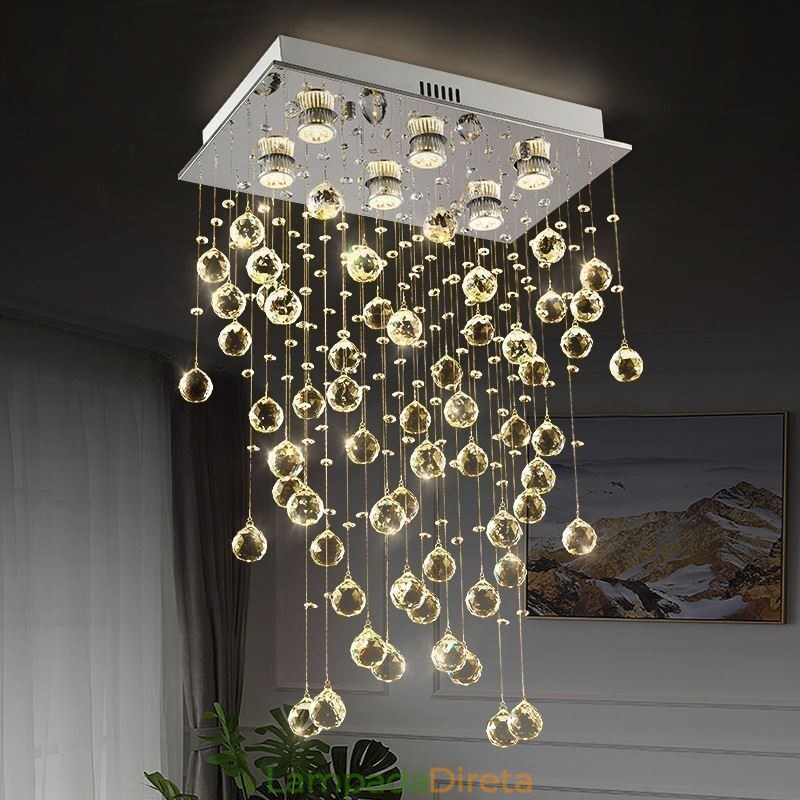 Lustre de cristal moderno com luz de teto embutida