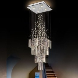 Lustre de cristal quadrado moderno Luminária de teto elegante contemporânea Escada duplex
