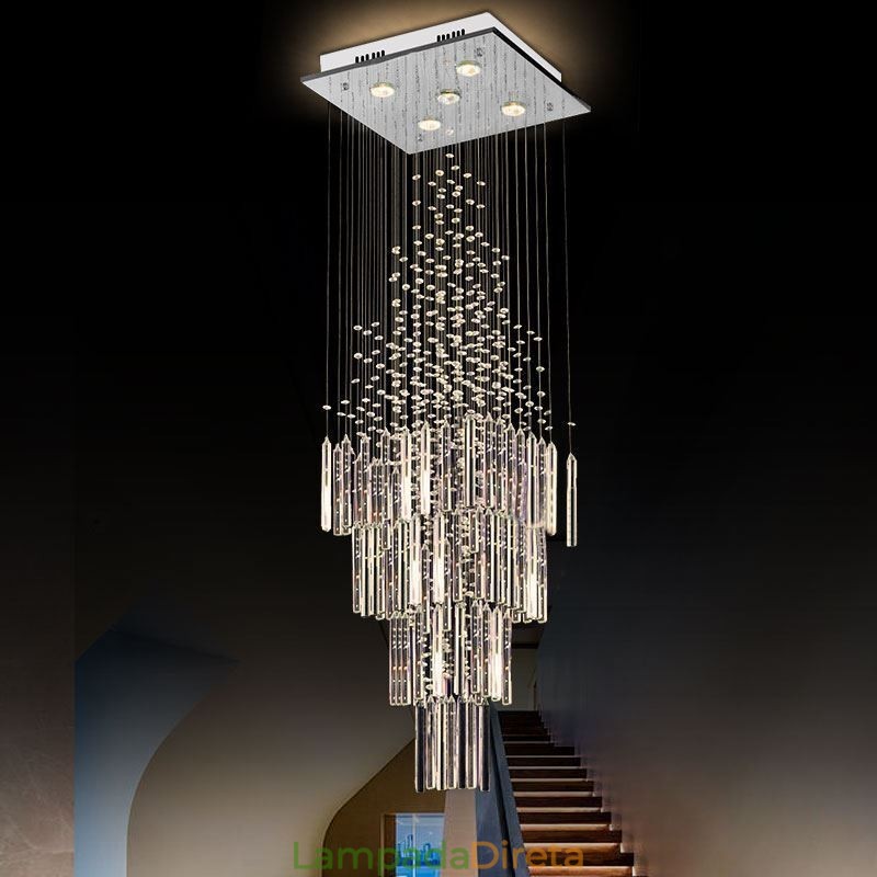 Lustre de cristal quadrado moderno Luminária de teto elegante contemporânea Escada duplex
