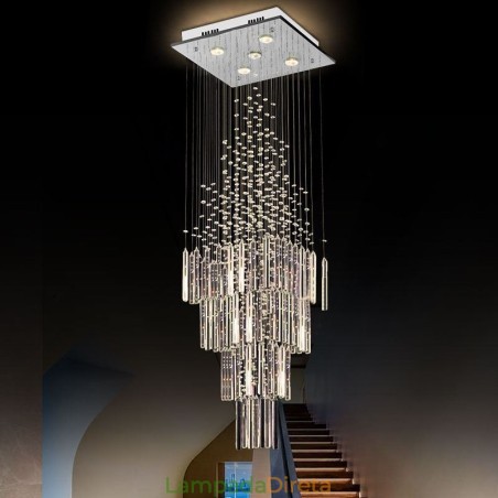 Lustre de cristal quadrado moderno Luminária de teto elegante contemporânea Escada duplex Lustre de cristal quadrado moderno Luminária de teto elegante contemporânea Escada duplex