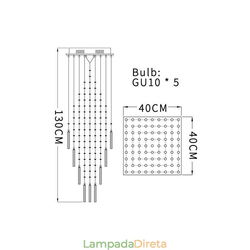 Lustre de cristal quadrado moderno Luminária de teto elegante contemporânea Escada duplex