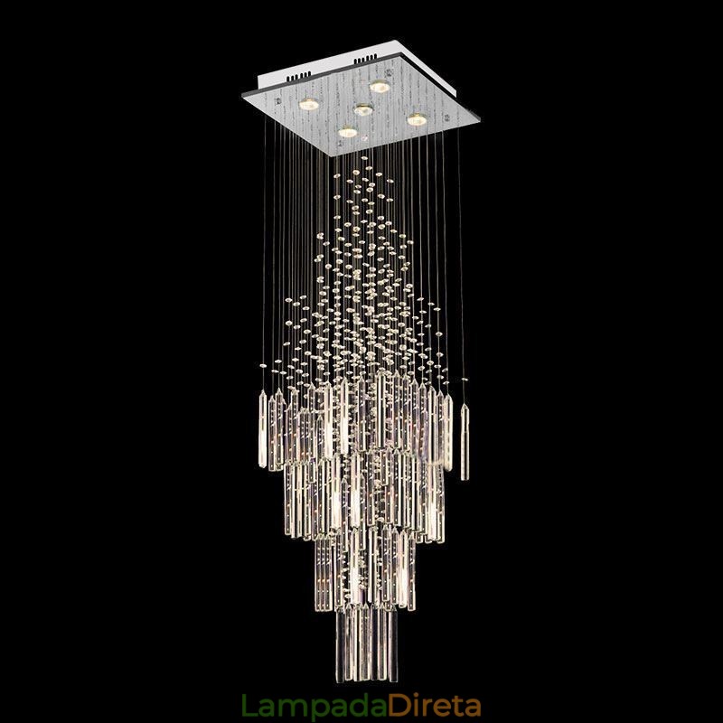 Lustre de cristal quadrado moderno Luminária de teto elegante contemporânea Escada duplex