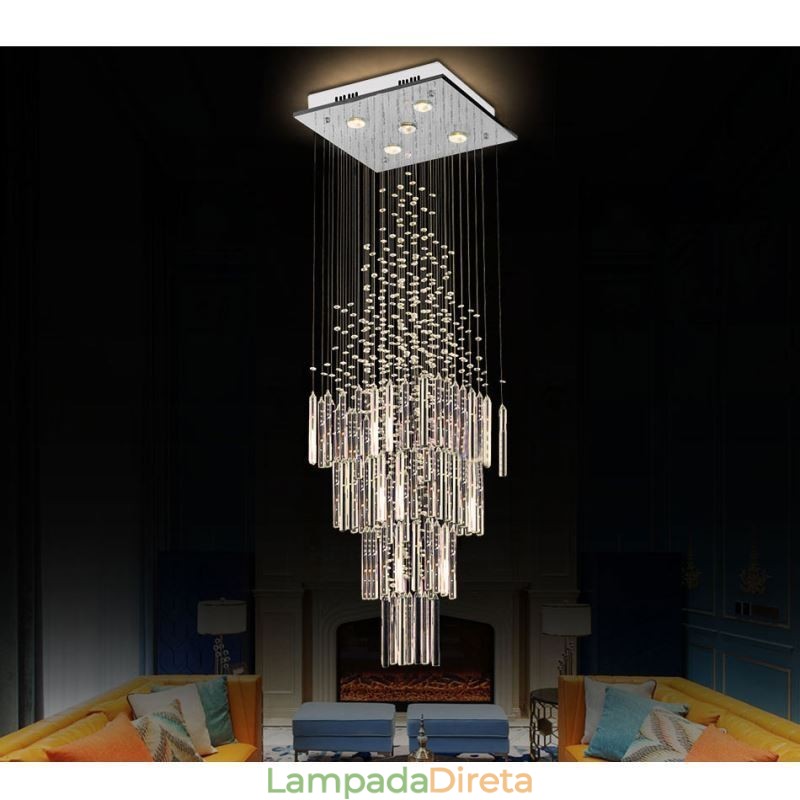 Lustre de cristal quadrado moderno Luminária de teto elegante contemporânea Escada duplex