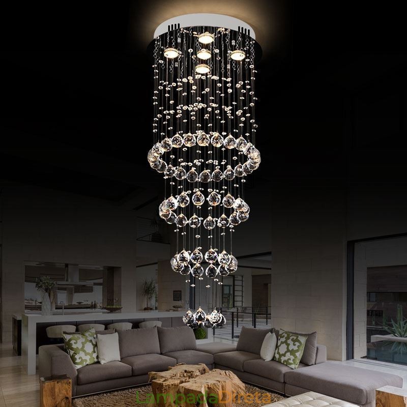 Lustre de cristal contemporâneo elegante luminária de teto duplex escada