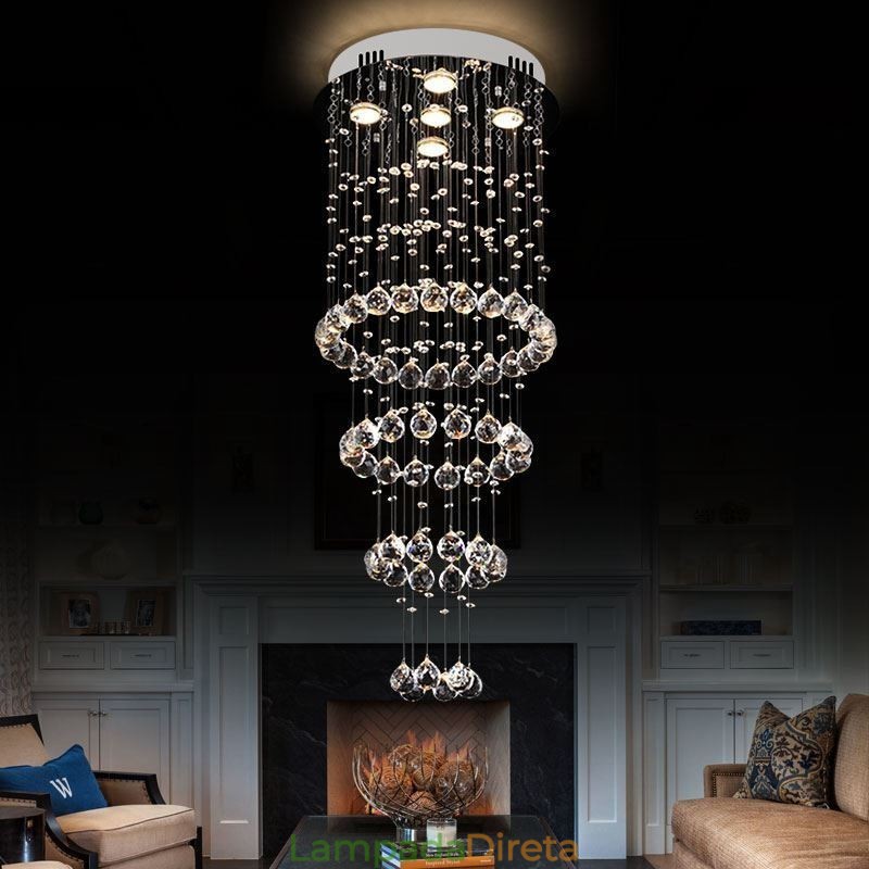 Lustre de cristal contemporâneo elegante luminária de teto duplex escada