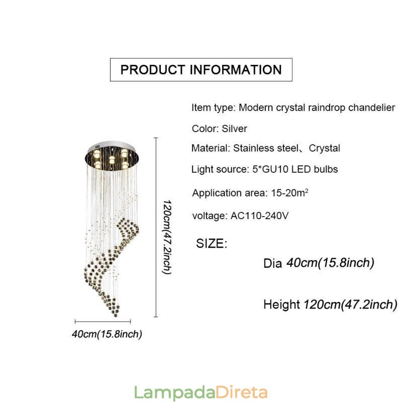 Elegante lustre de cristal Raindrop luzes de teto Foyer