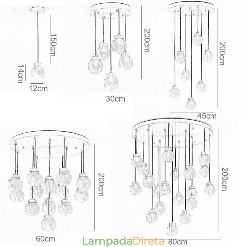 Luminária pendente de cluster americana, luminária de teto luxuosa de bola de vidro