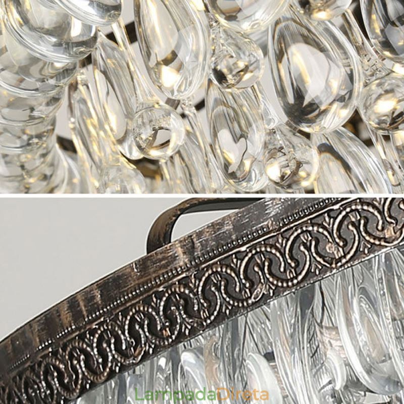American Crystal Ceiling Light Luz pendente redonda retrô country