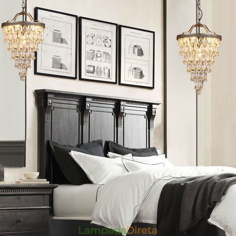 American Crystal Ceiling Light Luz pendente redonda retrô country