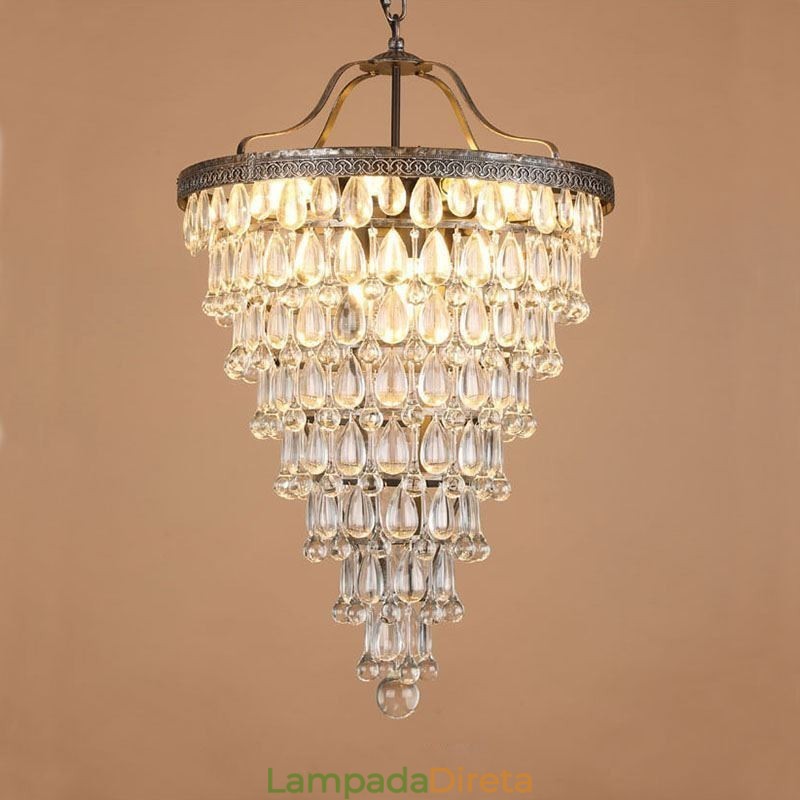 American Crystal Ceiling Light Luz pendente redonda retrô country