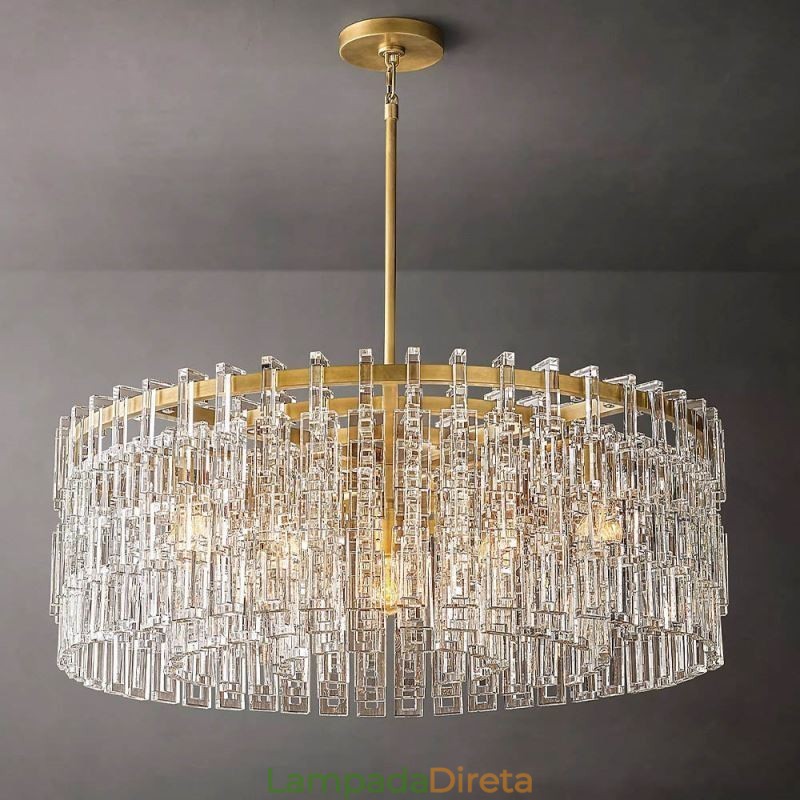 Luminária de teto americana de luxo em cristal, 60 cm