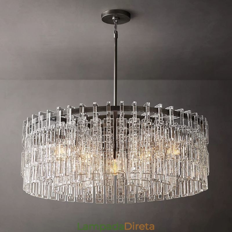 Luminária de teto americana de luxo em cristal, 60 cm