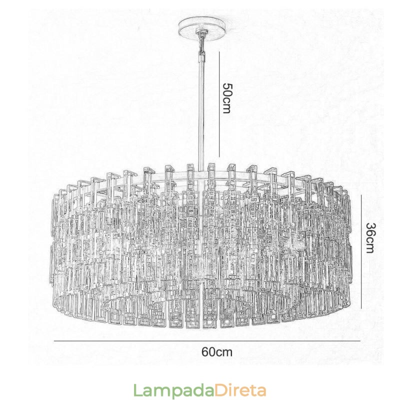 Luminária de teto americana de luxo em cristal, 60 cm