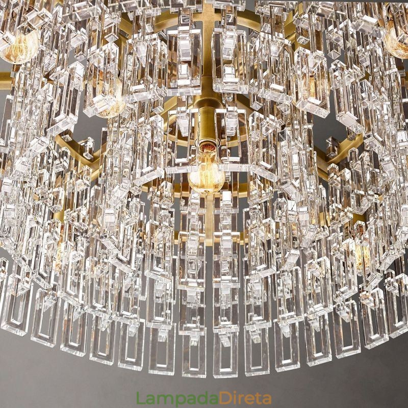 Luminária de teto americana de luxo em cristal, 60 cm