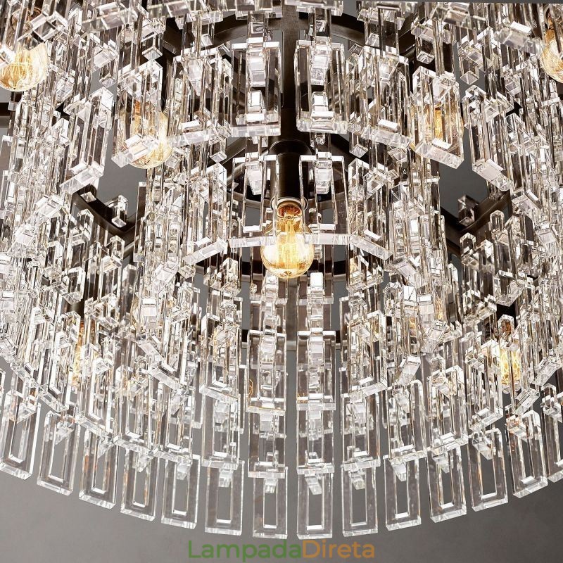 Luminária de teto americana de luxo em cristal, 60 cm
