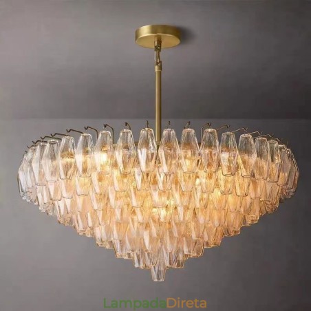 Luminária pendente americana de vidro, luminária de teto âmbar transparente, 90 cm, 14 luzes Luminária pendente americana de vidro, luminária de teto âmbar transparente, 90 cm, 14 luzes