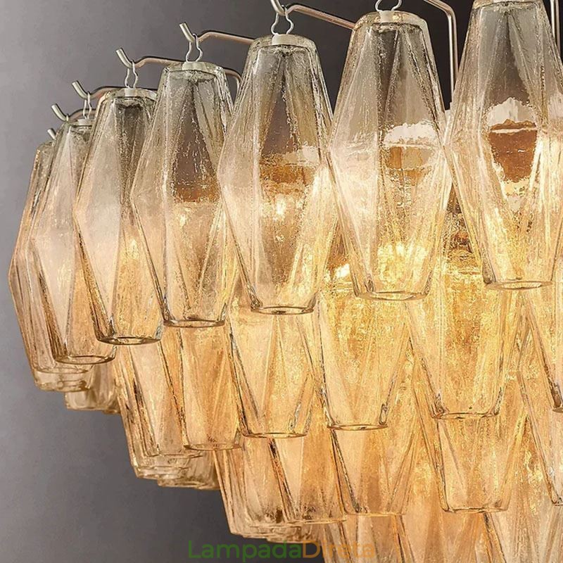 Luminária pendente americana de vidro, luminária de teto âmbar transparente, 90 cm, 14 luzes
