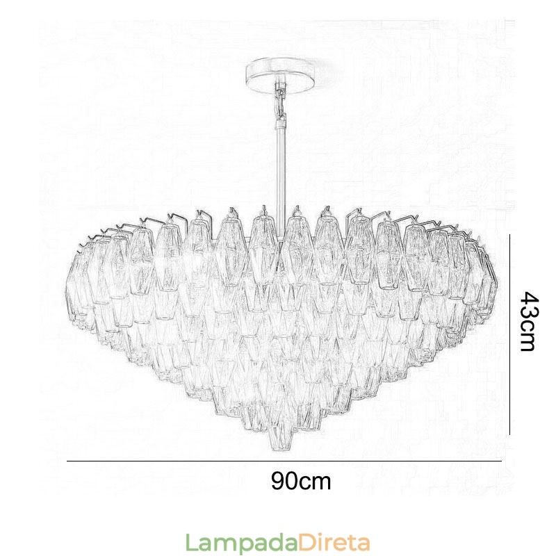 Luminária pendente americana de vidro, luminária de teto âmbar transparente, 90 cm, 14 luzes