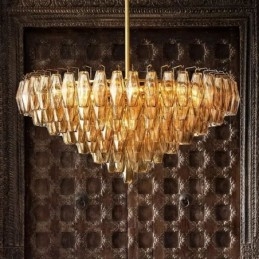 Luminária pendente americana de vidro, luminária de teto âmbar transparente, 90 cm, 14 luzes