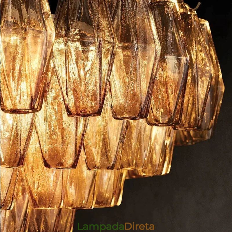 Luminária pendente americana de vidro, luminária de teto âmbar transparente, 90 cm, 14 luzes