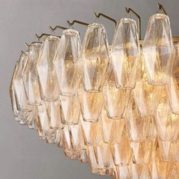 Luminária pendente americana de vidro, luminária de teto âmbar transparente, 90 cm, 14 luzes