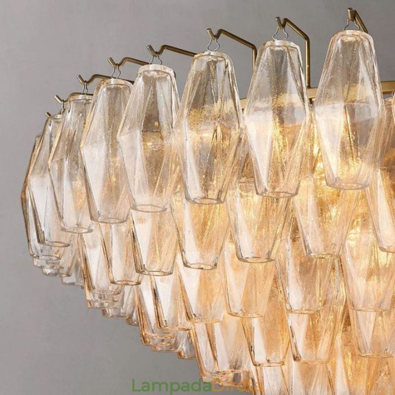 Luminária pendente americana de vidro, luminária de teto âmbar transparente, 90 cm, 14 luzes