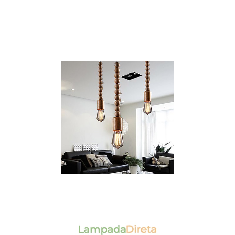 Lustre Mini Estilo Tradicional Clássico Madeira Bambu