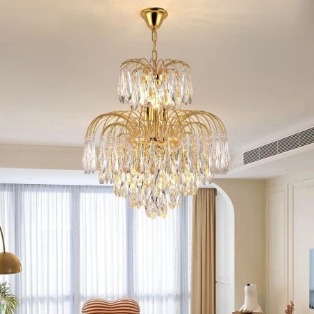 Luminária pendente de cristal contemporânea duplex decorativa para teto Luminária pendente de cristal contemporânea duplex decorativa para teto