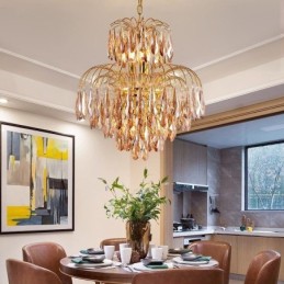 Luminária pendente de cristal contemporânea duplex decorativa para teto