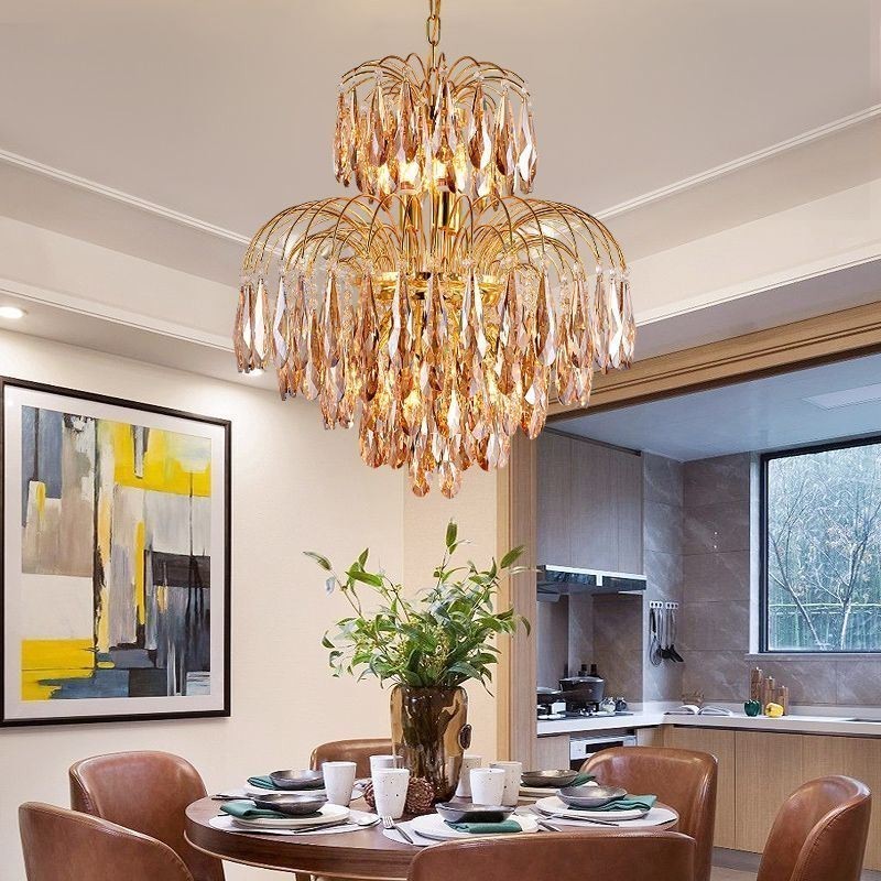 Luminária pendente de cristal contemporânea duplex decorativa para teto