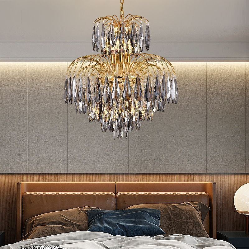 Luminária pendente de cristal contemporânea duplex decorativa para teto