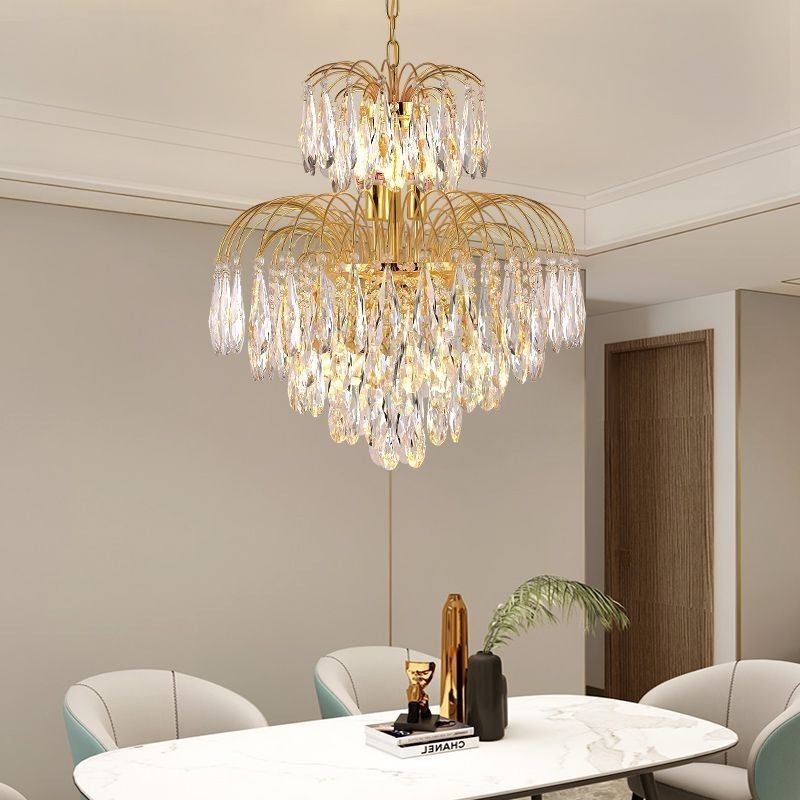 Luminária pendente de cristal contemporânea duplex decorativa para teto