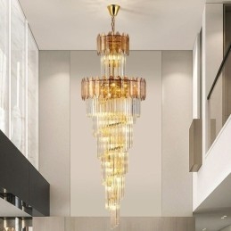 Luminária pendente de cristal cônica, luminária de teto decorativa duplex de luxo