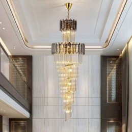 Luminária pendente de cristal cônica, luminária de teto decorativa duplex de luxo