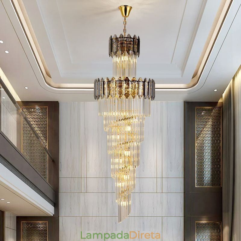 Luminária pendente de cristal cônica, luminária de teto decorativa duplex de luxo