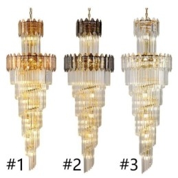 Luminária pendente de cristal cônica, luminária de teto decorativa duplex de luxo