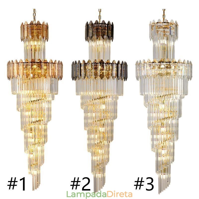 Luminária pendente de cristal cônica, luminária de teto decorativa duplex de luxo
