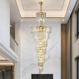 Luminária pendente de cristal cônica, luminária de teto decorativa duplex de luxo