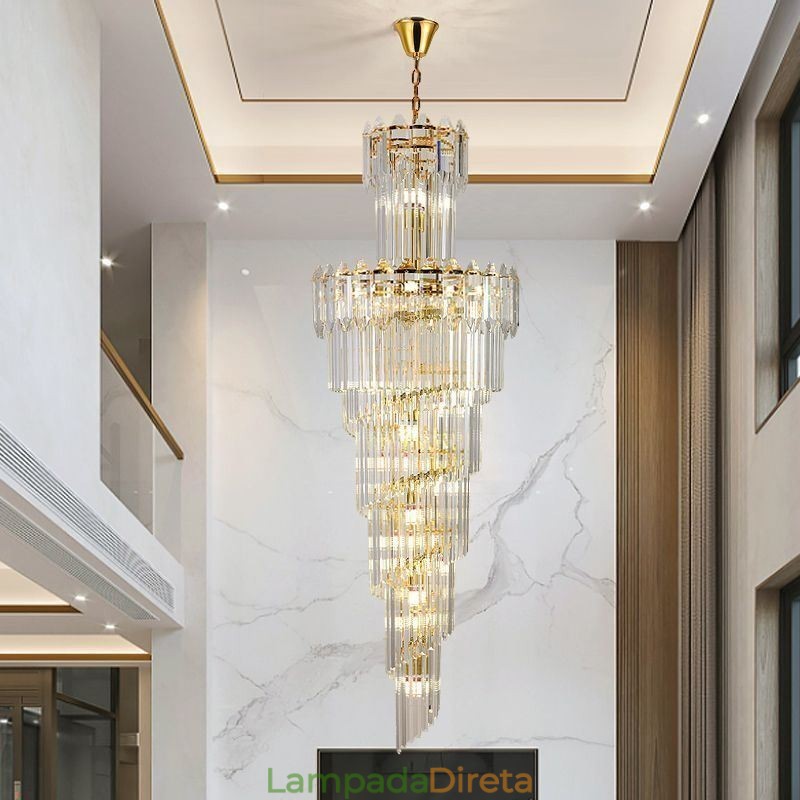 Luminária pendente de cristal cônica, luminária de teto decorativa duplex de luxo