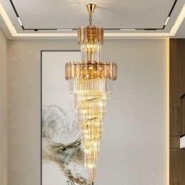 Luminária pendente de cristal cônica, luminária de teto decorativa duplex de luxo
