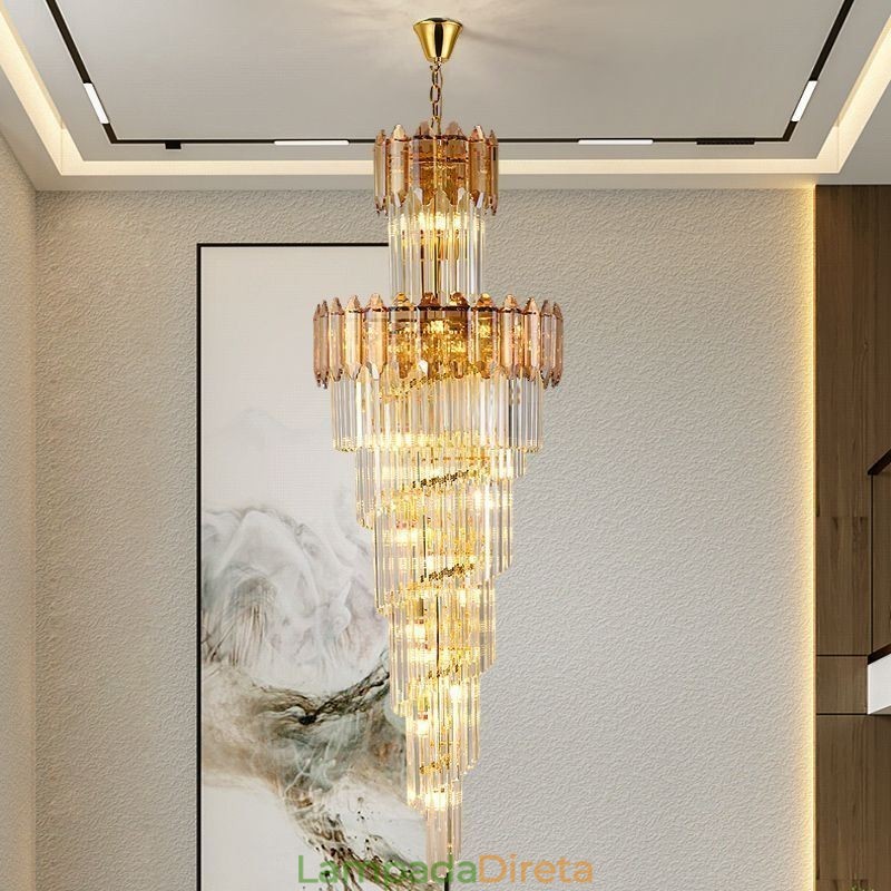 Luminária pendente de cristal cônica, luminária de teto decorativa duplex de luxo
