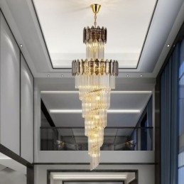 Luminária pendente de cristal cônica, luminária de teto decorativa duplex de luxo