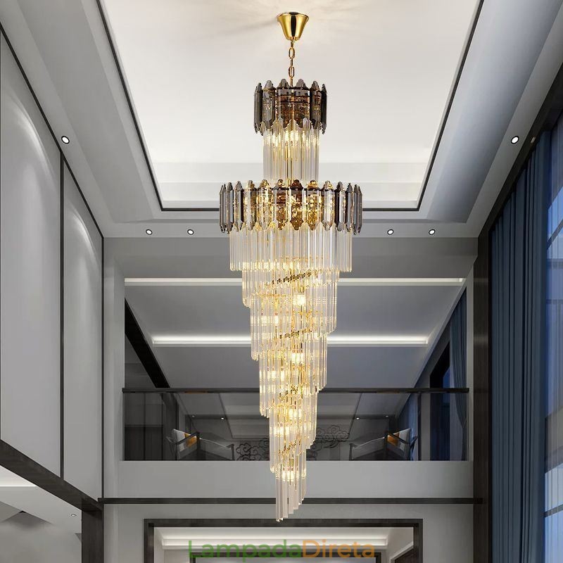 Luminária pendente de cristal cônica, luminária de teto decorativa duplex de luxo