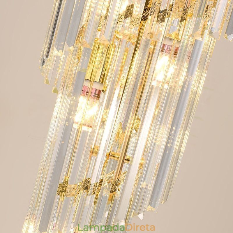 Luminária pendente de cristal cônica, luminária de teto decorativa duplex de luxo