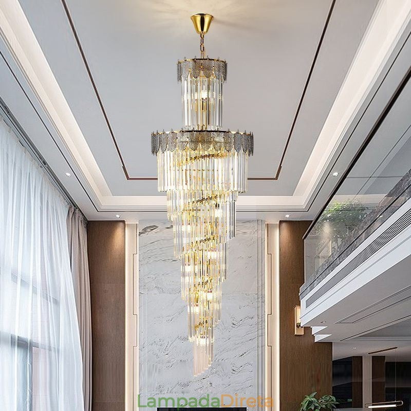 Luminária pendente de cristal cônica Duplex Luminária de teto decorativa