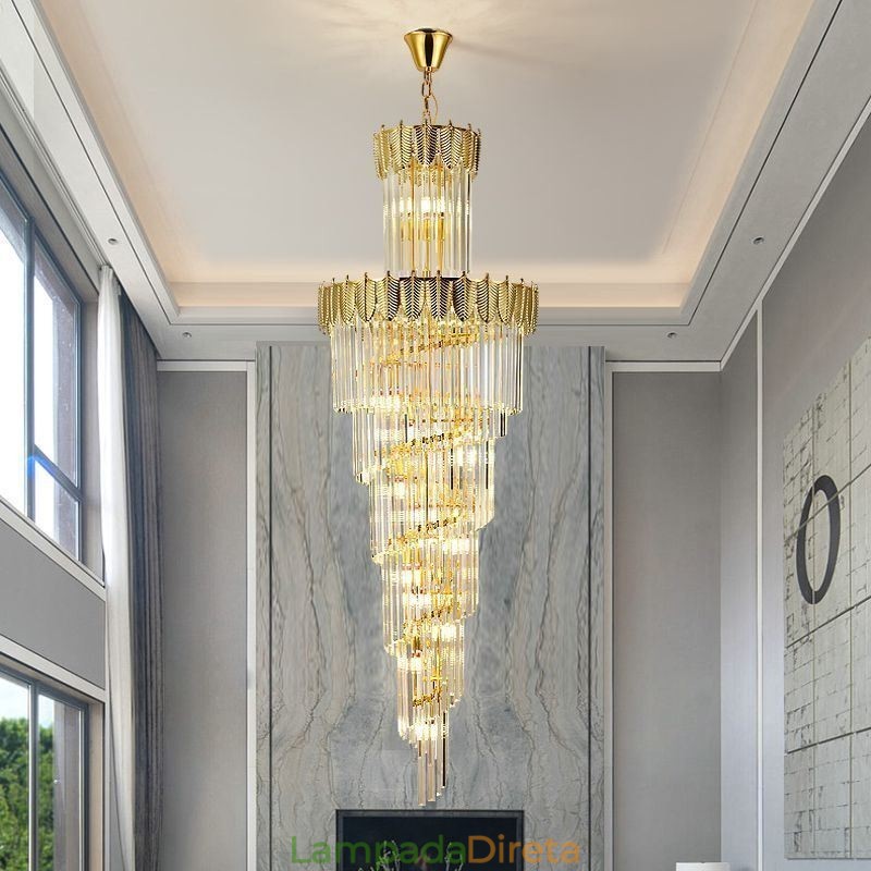 Luminária pendente de cristal cônica Duplex Luminária de teto decorativa